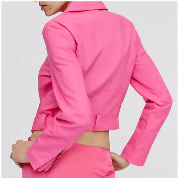 DOLAN Cropped Linen Slim Moto Jacket in Pink Size S - Picture 3 of 16